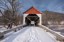 A Wide  View Of The The Arthur Smith Covered Bridge As Well As The Interior Of The Bridge That Is In Northwestern Massachusetts To See The Framing And Situation Around The Bridge
