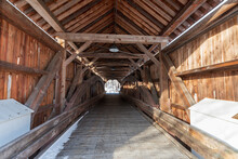 A View Inside The Arthur Smith Covered Bridge In Northwestern  Massachusetts To See The Framing And Symmetry
