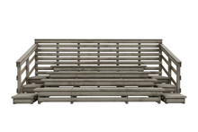 Wooden Bleachers Construction With Seats For Sepctators Watching Sports. 3D Rendering Isolated On White.