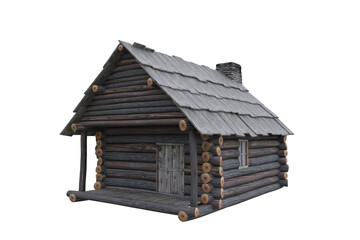 Poster - 3D illustration of a wooden log cabin isolated on a white background.