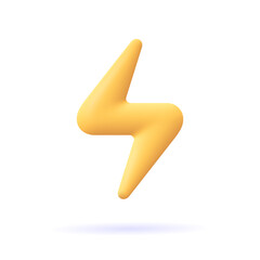 Sticker - Yellow thunder and bolt lighting flash. 3d vector icon. Cartoon minimal style