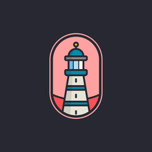 Vector The Red And Blue Lighthouse On The Beach Is Perfect For A Logo