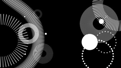 white half-tone spiral swirl with circles pattern in black  background 