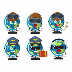 Wall Mural - Pilot cartoon mascot globe ball with glasses