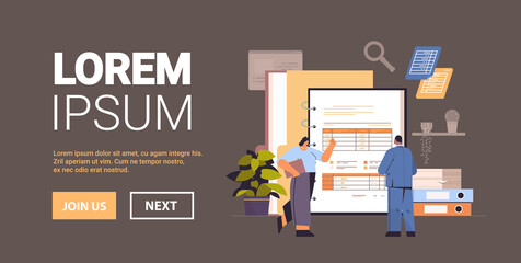 Poster - businesspeople analyzing corporate data planning report accounting business presentation report conc