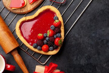 Poster - Heart shaped sweet cake with berries