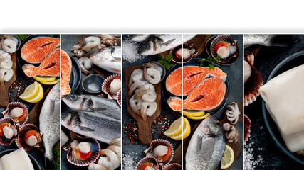 Poster - Collage of Seafood variety.