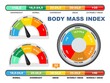© Siberian Art - BMI chart, scale, vector illustration. Body mass index meter, weight control measurement tool.