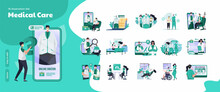 Online Doctor And Medical Care Concept On Illustration Collection Set