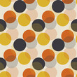 Geometric circle dot seamless pattern vector illustration in retro 60s style. Vintage 1970s ball shapes abstract motif in hot orange and yellow colors for carpet, wrapping paper, fabric, background..