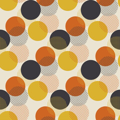 Wall Mural - geometric circle dot seamless pattern vector illustration in retro 60s style. vintage 1970s ball sha
