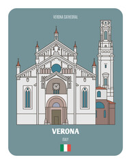 Canvas Print - Verona Cathedral, Italy. Architectural symbols of European cities