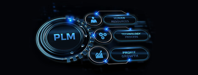 PLM Product lifecycle management system technology concept. Technology, Internet and network concept.3d illustration