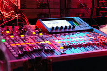 Closeup Of An Audio Mixing Control Panel