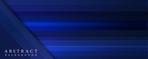 Poster - Dark blue abstract wide background with light blue stripes decoration. modern concept with bright light lines background