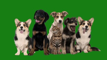 Sticker - group of pets on green background