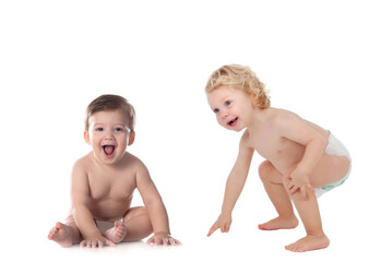 Wall Mural - Cute babies on white background