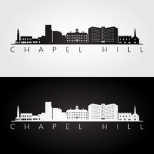 Chapel Hill, NC USA Skyline And Landmarks Silhouette, Black And White Design, Vector Illustration.