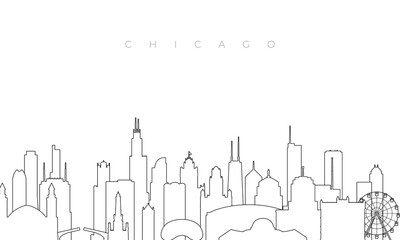 Outline Chicago skyline. Trendy template with Chicago city buildings and landmarks in line style. Stock vector design.