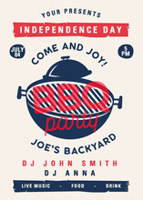 Independence Day Barbecue Party Flyer. 4th Of July BBQ Poster Template Design. Summer Barbeque Editable Card. Stock Illustration