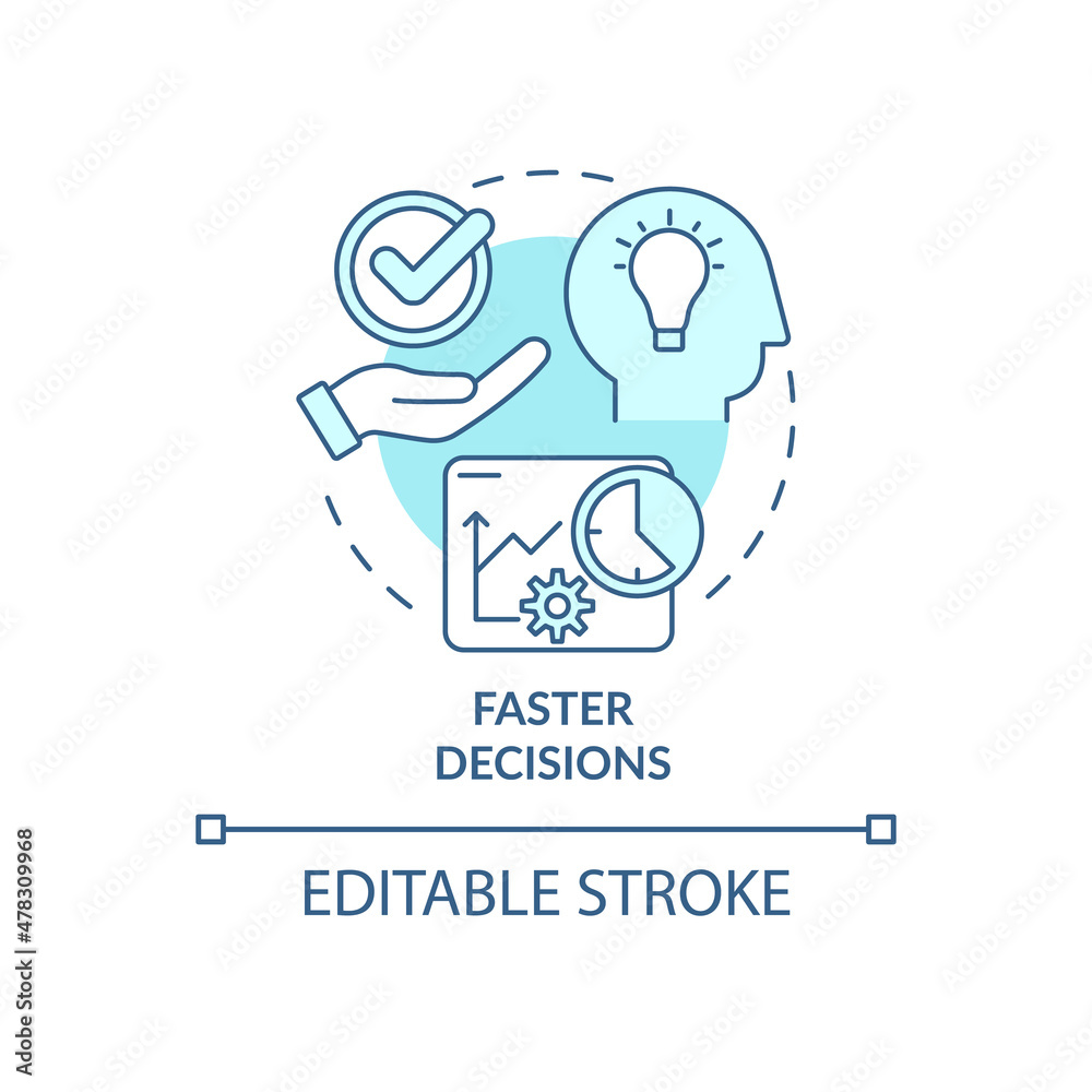 Faster decisions turquoise concept icon. Strategic issues abstract idea thin line illustration. Decision making. Isolated outline drawing. Editable stroke. Roboto-Medium, Myriad Pro-Bold fonts used
