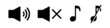 Volume icon and mute icon. A set of musical note icons. Vectors.