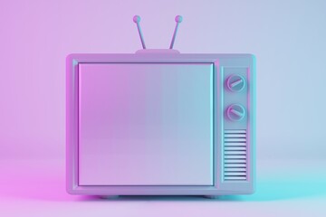 Poster - Beautiful 3D Retro Old Television on pink background, Vintage analog TV with copy space. 3d render illustration. Background pattern for design.