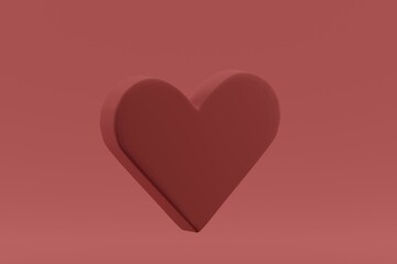 Poster - 3d Red heart on Red background. heart icon, like and love 3d render illustration.