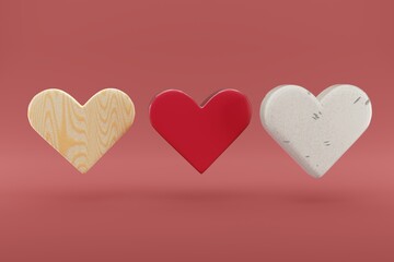 Aufkleber - 3d Red heart on Red background. heart icon, like and love 3d render illustration.