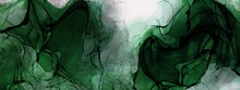 Dark Green Painting, Hand Drawn Art, Modern Alcohol Ink Illustration, Fluid Decoration Design, Liquid Wallpaper For Print, Earth Tone, Greenery Concept