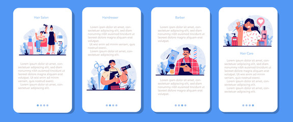 Hairdresser mobile application banner set. Idea of hair care in salon.