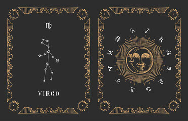 Sticker - Virgo zodiac constellation, old card in vector.