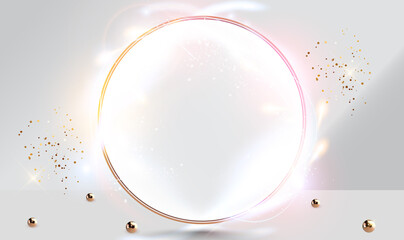 Canvas Print - Golden ring with light circles and spark with light effect. Luxury round frame with flare and glitter. Vector light ring. Round shiny frame with lights dust trail particles. Magic concept.Vector EPS10