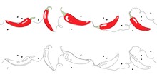 Red Chili Pepper Seamless Border. One Continuous Line Illustration
