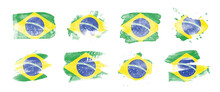 Painted Flag Of Brazil In Various Brushstroke Styles.