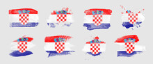 Painted Flag Of Croatia In Various Brushstroke Styles.