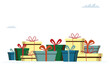 © Vector VA - Gift box set. Lots of gifts on white background. Holiday surprise gift. Vector illustration