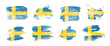 Painted flag of Sweden in various brushstroke styles.