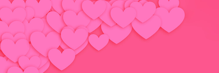 valentines day pink background header with hearts. wide screen wallpaper. panoramic web banner with 