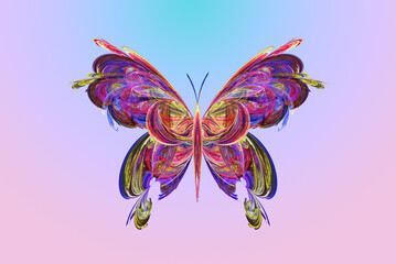 Poster - Fractal, a colorful abstract butterfly on a gradient background