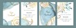 Set of wedding cards, invitation. Save the date sea style design. Blue watercolor wash. Summer background.