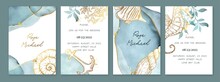 Set Of Wedding Cards, Invitation. Save The Date Sea Style Design. Blue Watercolor Wash. Summer Background.