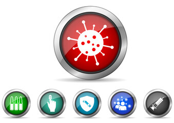 Aufkleber - Pandemic, medicine, coronavirus icon set, health and medicine concept silver metallic web buttons ready to use