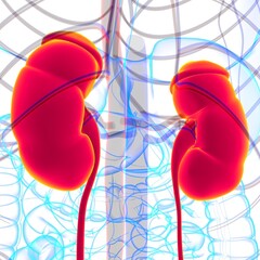 Wall Mural - Human Urinary System Kidneys with Bladder Anatomy For Medical Concept 3D Rendering