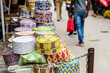 African traditional hats kofias for sale at the bazaar market in Stone town. Zanzibar island, Tanzania