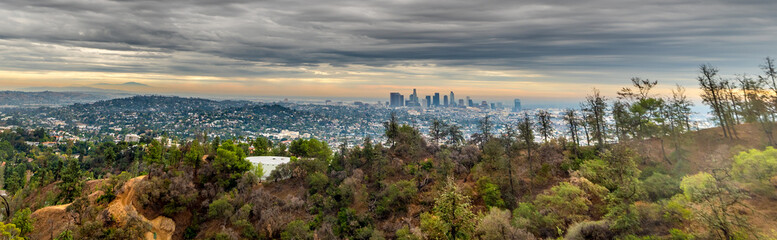 Wall Mural - Dark clouds over Los Angeles seen from Bronson Canyon