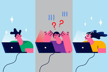 Diverse businesspeople work together on computer on project 