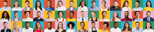 Multiracial People Faces Showing Positive Emotions, Panoramic Set