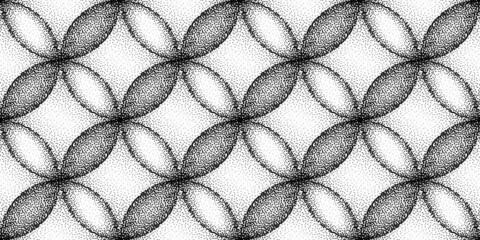 Wall Mural - Dotwork circles seamless pattern background. Sand grain effect. Black noise stipple dots texture. Abstract noise dotwork shapes. Round black grain dots spheres pattern. Stipple circles texture. Vector