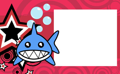 happy shark character cartoon picture frame background in vector format